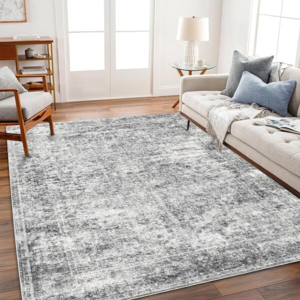 Area Rug 8x10 Washable Rug Gray Vintage Rug - Image 3