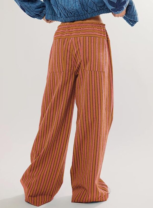 Acelitt Women Casual Drawstring Elastic Waist Loose Wide Leg Striped Pants with Pockets, S-XXL - Image 3