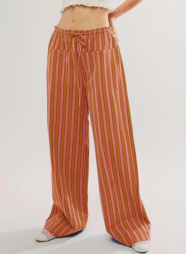 Acelitt Women Casual Drawstring Elastic Waist Loose Wide Leg Striped Pants with Pockets, S-XXL - Image 4