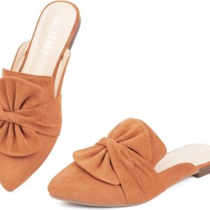 MUSSHOE Women Mules Comfortable Pointed Toe Mules Flats Backless Loafers with Knot